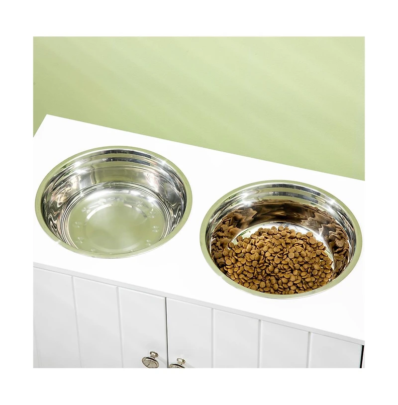 Aostirmotor 44in-l White Elevated Dog Bowls Storage Cabinet Raised Dog Bowl Stand Feeding Station