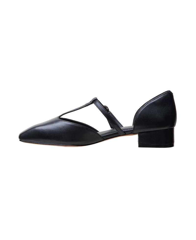 Coralee | Two Piece T-Strap Low Heel Leather Pumps