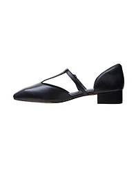 Coralee | Two Piece T-Strap Low Heel Leather Pumps