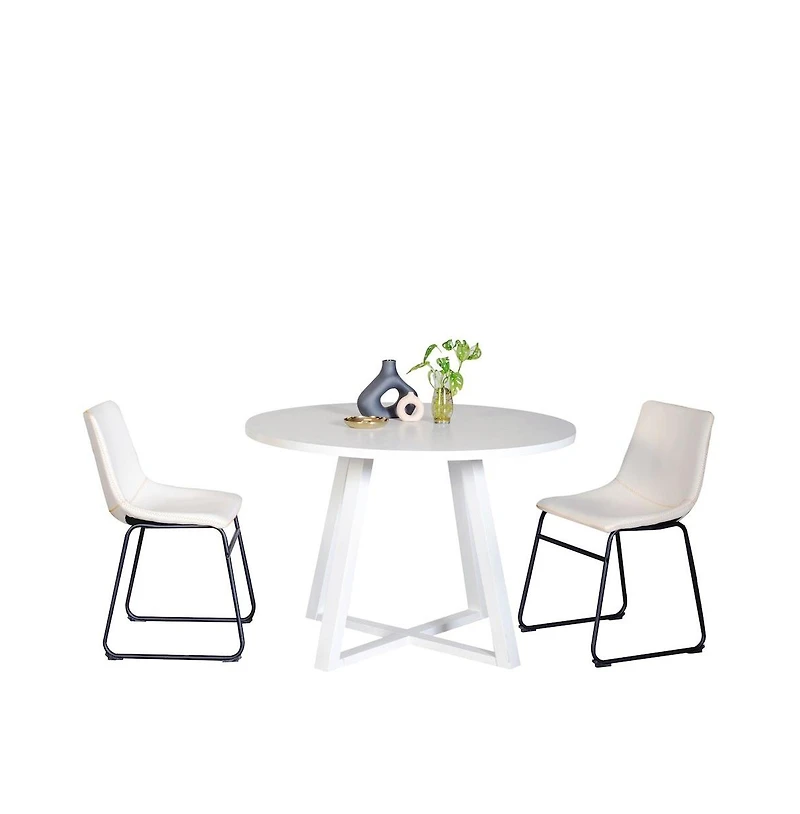 Roundhill Furniture Varna 3-Pc Round Dining Set, Trestle Dining Table with 2 Chairs, White