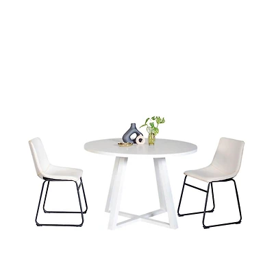 Roundhill Furniture Varna 3-Pc Round Dining Set, Trestle Dining Table with 2 Chairs, White
