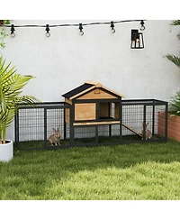 PawHut 85" Rabbit Hutch Outdoor with Steel Run, Removable Plastic Tray