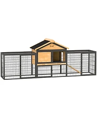 PawHut 85" Rabbit Hutch Outdoor with Steel Run, Removable Plastic Tray