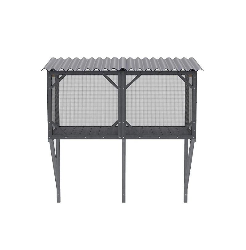 Aostirmotor 43.3 in. Outdoor Cat Enclosure with Bug Proof Net for Sunbathing, Napping and Viewing, Window Perch in Gray