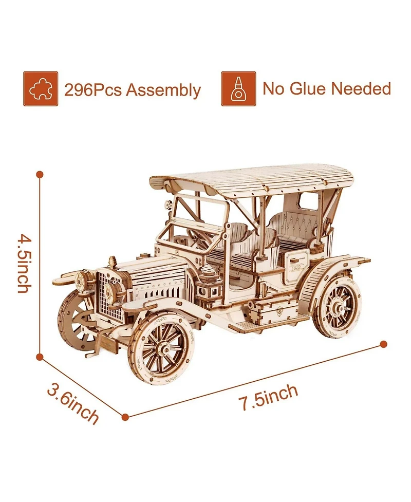 Robotime 3D Wooden Puzzle Vintage Car 1:15 Scale Exquisite Wood Craft Kit Gift for Adults Desk Toys Gift for Boys/Girls, 7.5"3.6"4.5"