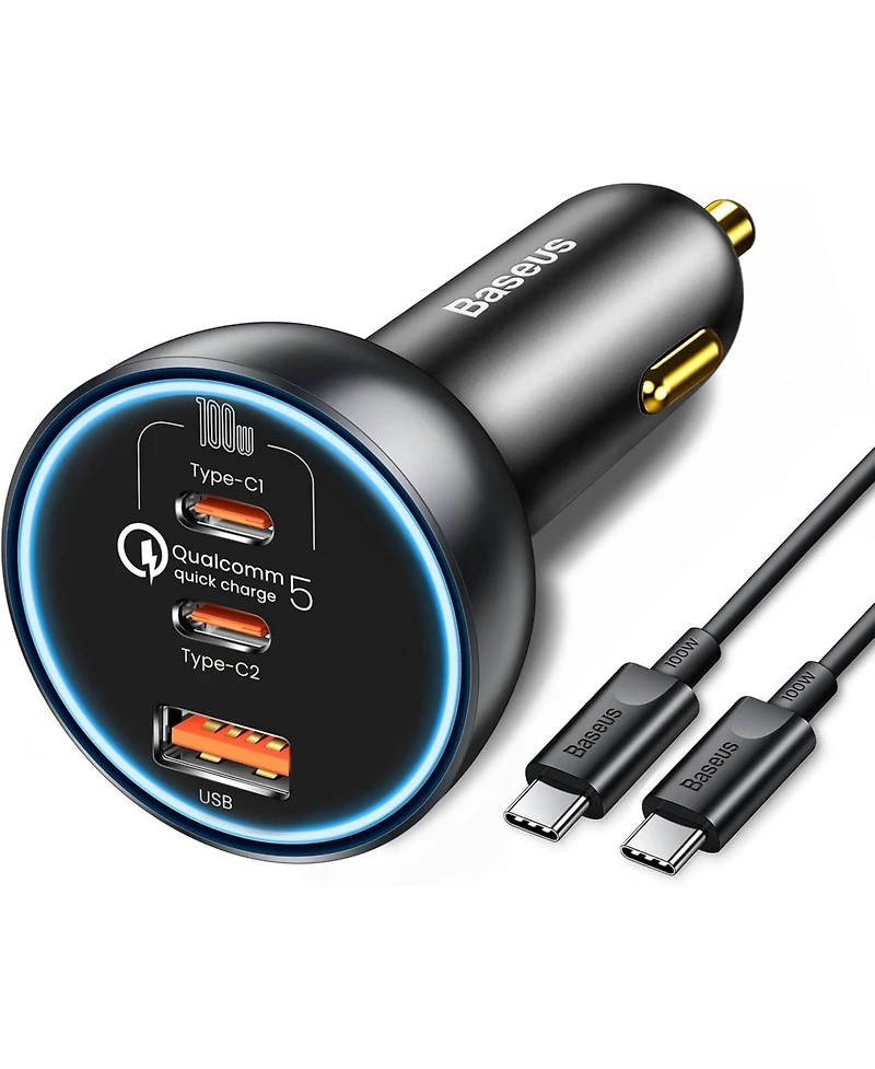 Baseus 160W Usb C Car Charger, Baseus Type C Car Charger, QC5.0 PD3.0 Pps 3 Ports Super Fast Charging Car Phone Charger Adapter