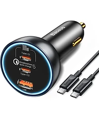 Baseus 160W Usb C Car Charger, Baseus Type C Car Charger, QC5.0 PD3.0 Pps 3 Ports Super Fast Charging Car Phone Charger Adapter