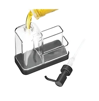 iDesign Stainless Steel Sink Caddy with Soap Pump, Clear/Matte Black