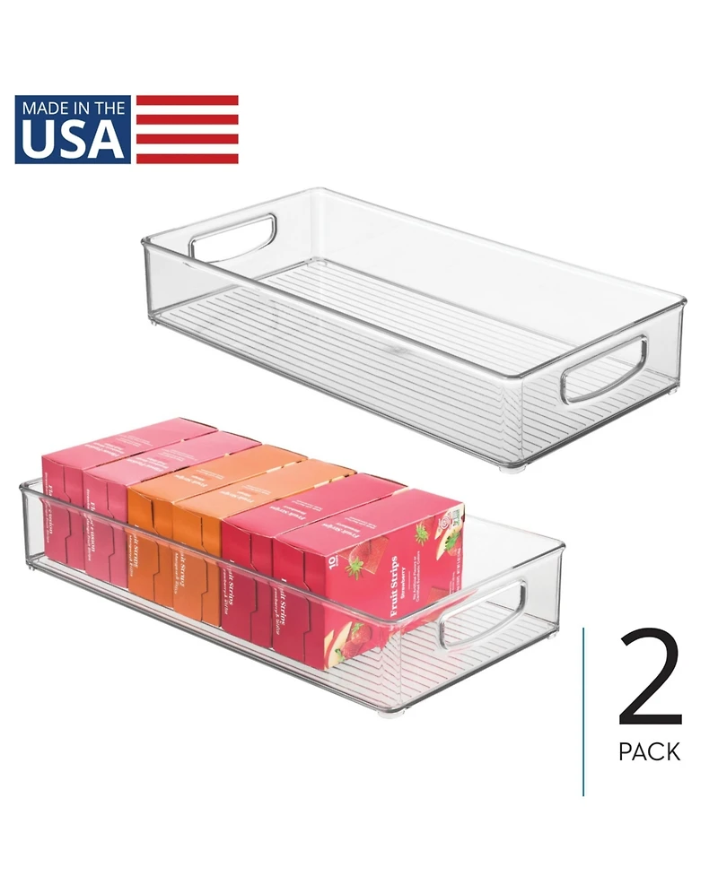iDesign Stackable Pantry Storage Bin with Handles, Set of 2, Clear, Made in Usa