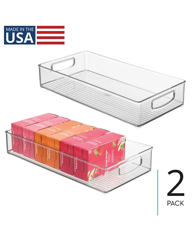 iDesign Stackable Pantry Storage Bin with Handles, Set of 2, Clear, Made in Usa