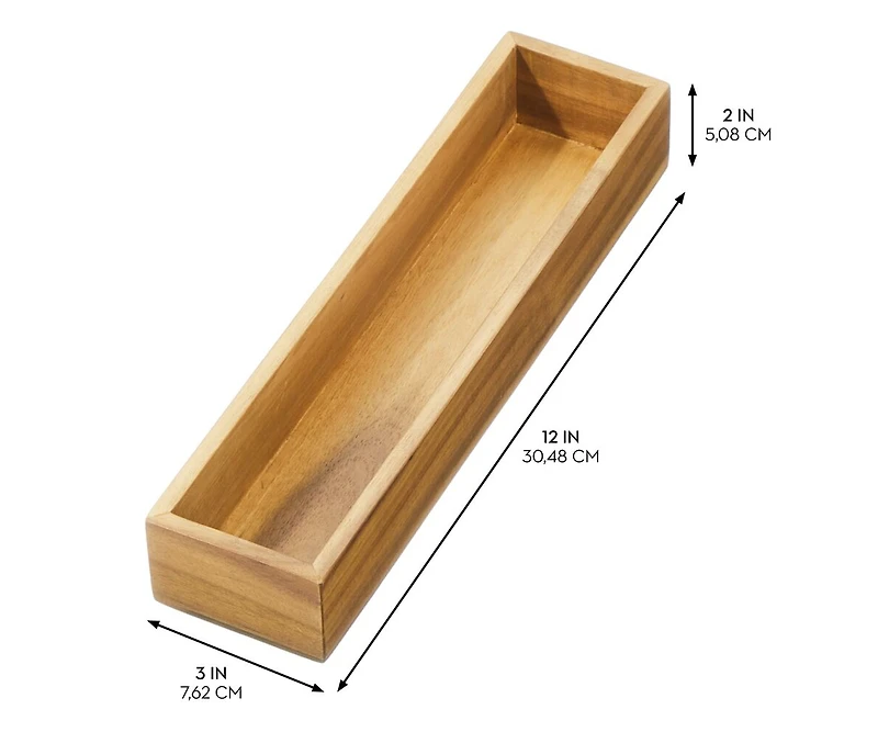 iDesign Acacia Wood Narrow Kitchen Drawer Organizer - Set of 3 - Natural