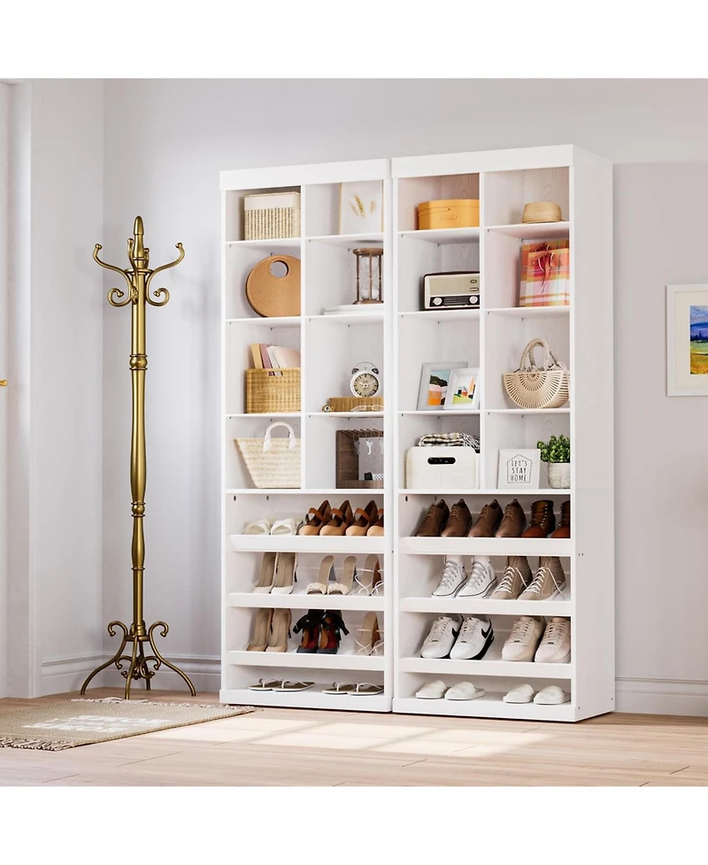 Ironck Closet Shoe Organizer Cabinet with Shelves and Cubbies, White