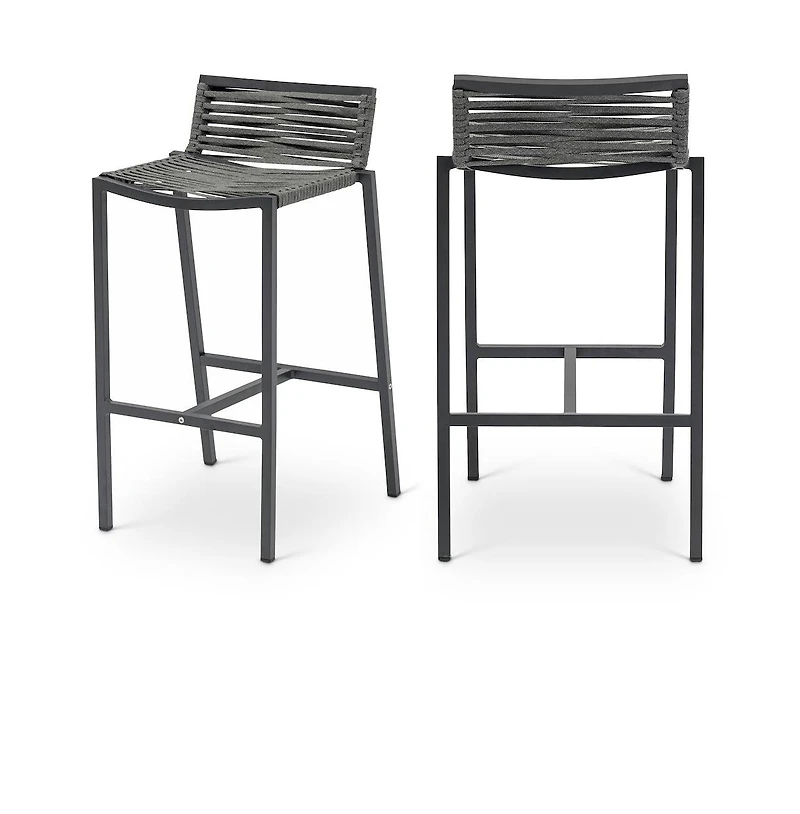 Meridian Furniture Maldives Grey Rope Fabric Outdoor Patio Barstool, Set of 2