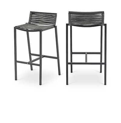 Meridian Furniture Maldives Grey Rope Fabric Outdoor Patio Barstool, Set of 2