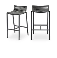 Meridian Furniture Maldives Grey Rope Fabric Outdoor Patio Barstool, Set of 2