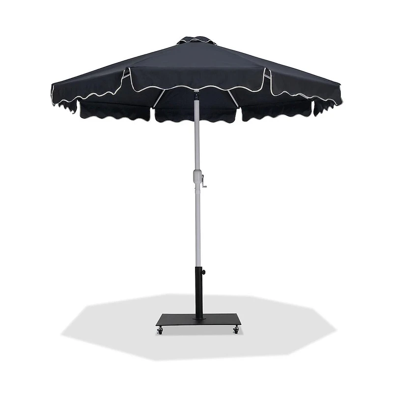 Meridian Furniture Amalfi Black With Cream Piping / Matte Black Metal Patio Umbrella with Base Sets