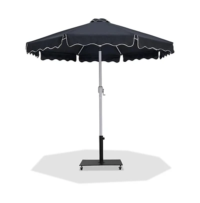 Meridian Furniture Amalfi Black With Cream Piping / Matte Black Metal Patio Umbrella with Base Sets
