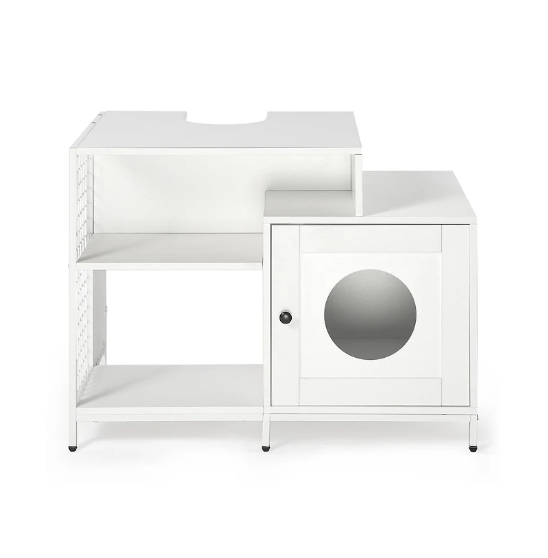 Aostirmotor White Cat Litter Box Enclosure Hidden Litter Washroom with Divider Indoor Large Cats