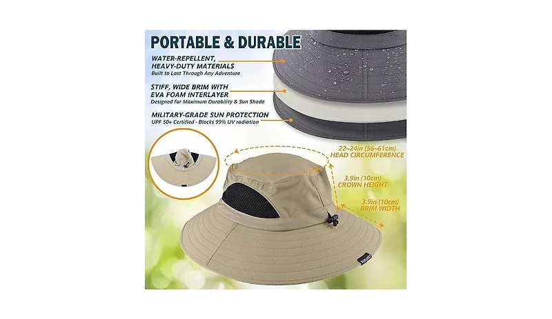 Multijoy Wide Brim Sun Hat, Upf 50+ Uv Protection Waterproof Packable Bucket Hat for Men & Women, Outdoor Fishing Hiking Beach