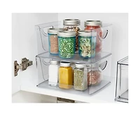 iDesign Stackable Open-Front Bin with Handles, Set of 2, Clear, Made in Usa