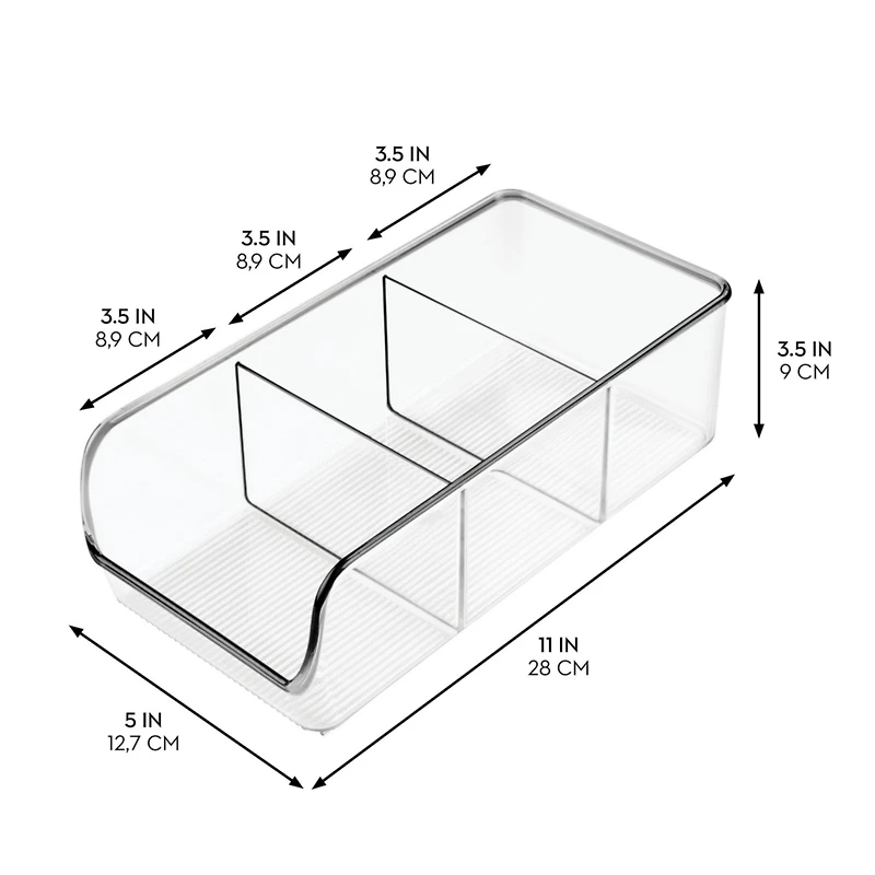 iDesign Stackable 3-Section Storage Bin for Pantry, Set of 4, Clear, Made in Usa