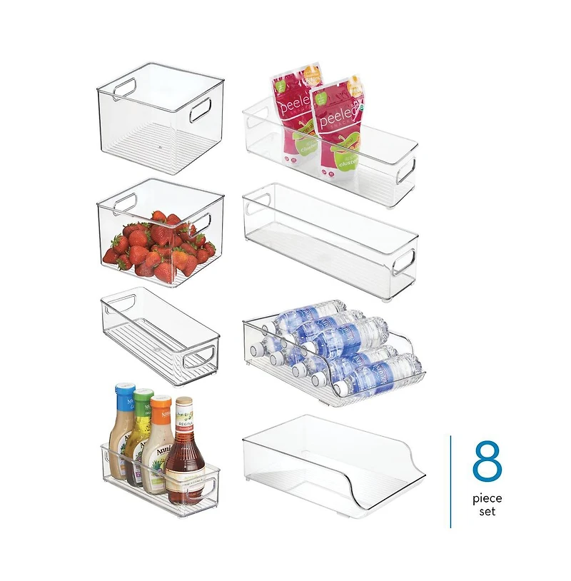 iDesign Fridge Storage Bin Set with Bottle Holder, Set of 8, Clear