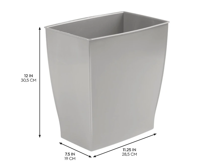 iDesign Small Rectangular Bathroom Trash Cans - Set of 2 - Gray - Made in Usa