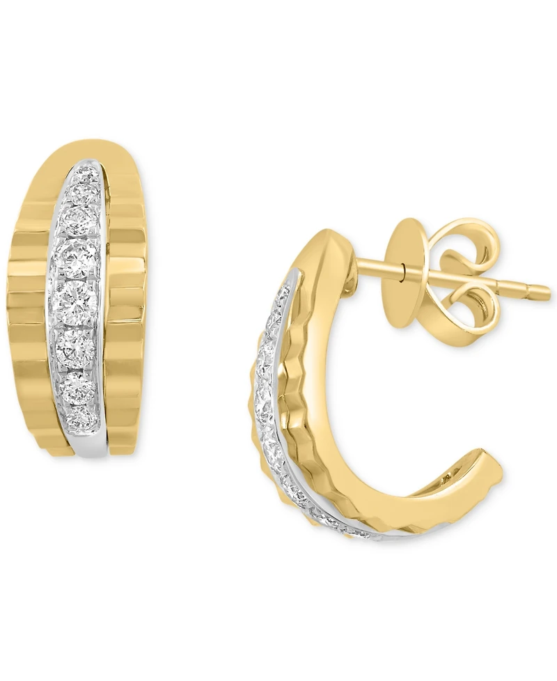 Effy Diamond Ridge Texture Half Hoop Earrings (3/8 ct. t.w.) in 14k Two-Tone Gold