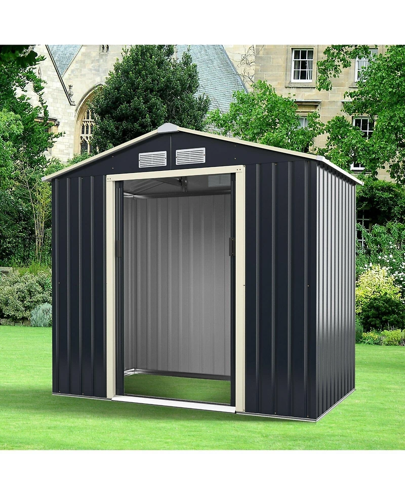 7 Feet x 4 Feet Metal Storage Shed with Sliding Double Lockable Doors - Gray