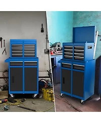 Akiudex 2-in-1 rolling tool chest with 5 sliding lockable drawers
