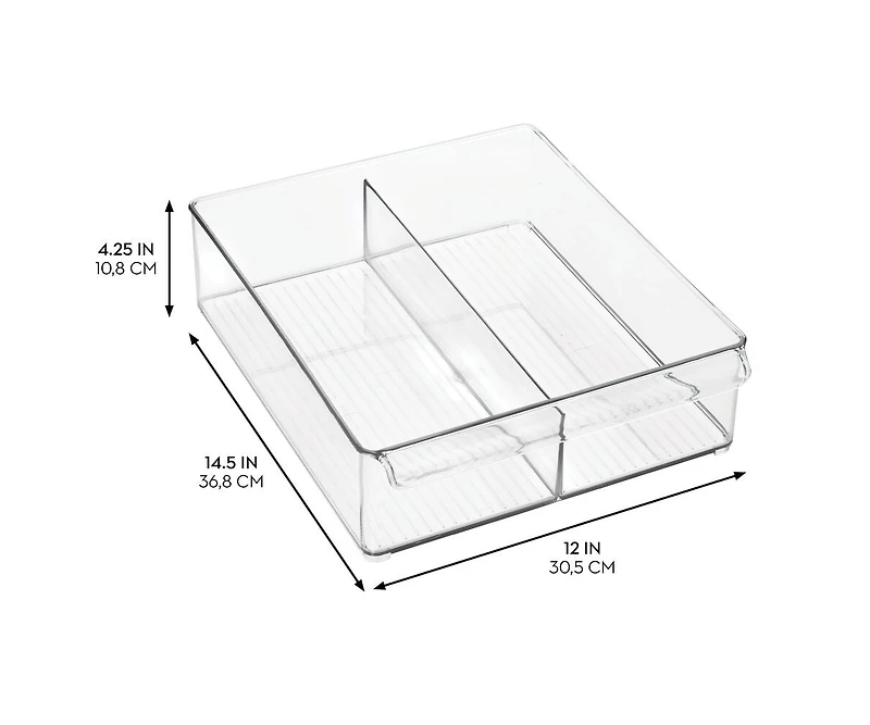 iDesign Divided Plastic Pantry Bin with Handle, Set of 2, Clear, Made in Usa