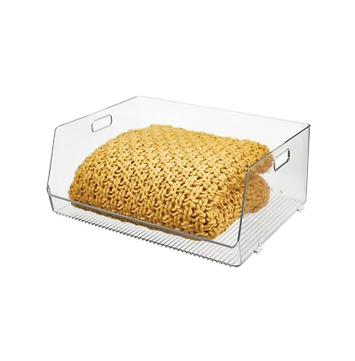 iDesign Stackable Open-Front Storage Bin with Handles - Clear - Made in Usa