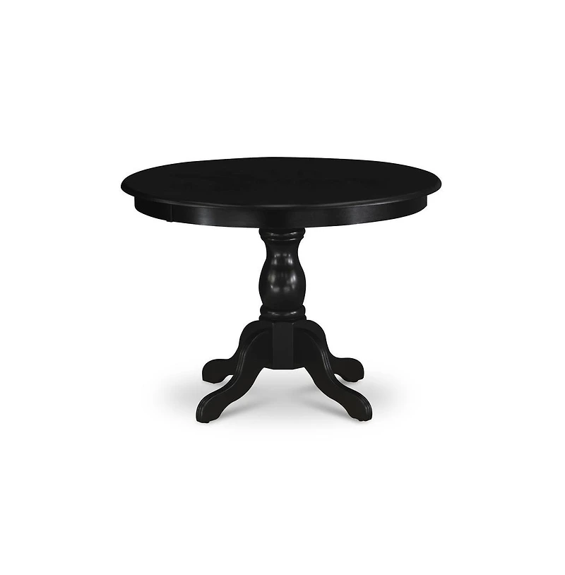 East West Furniture 3 Piece Dining Table Set - Black Wood Table and 2 Dark Gotham Grey Linen Fabric Dining Chairs Button Tufted Back with Nail Heads