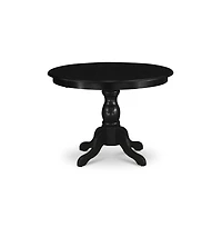 East West Furniture 3 Piece Dining Table Set - Black Wood Table and 2 Dark Gotham Grey Linen Fabric Dining Chairs Button Tufted Back with Nail Heads