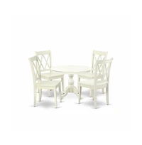 East West Furniture 5 Piece Kitchen Dining Table Set - Linen White Breakfast Table and 4 Linen White Kitchen & Dining Room Chairs with Double X-Back