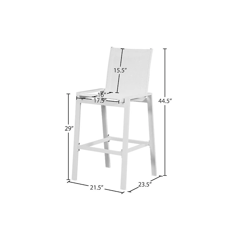 Meridian Furniture Nizuc White Mesh Water Resistant Fabric Outdoor Patio Barstool