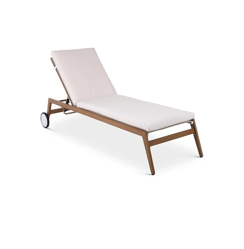 Meridian Furniture Maui Cream Water Resistant Fabric Outdoor Patio Lounger