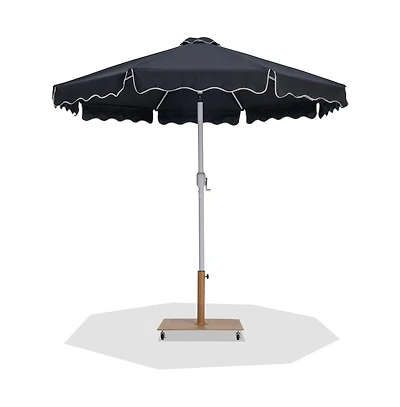 Meridian Furniture Amalfi Black With Cream Piping / Teak Metal Patio Umbrella with Base Sets