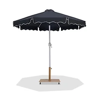 Meridian Furniture Amalfi Black With Cream Piping / Teak Metal Patio Umbrella with Base Sets