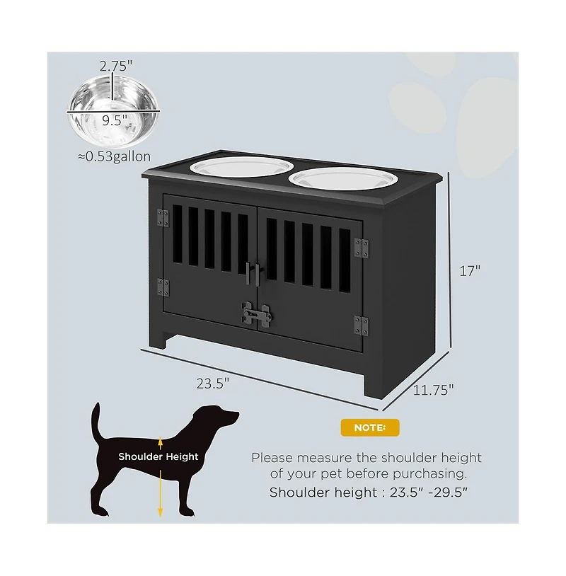 Aostirmotor 37in-l Black Elevated Dog Bowls Storage Cabinet Raised Dog Bowl Stand Feeding Station