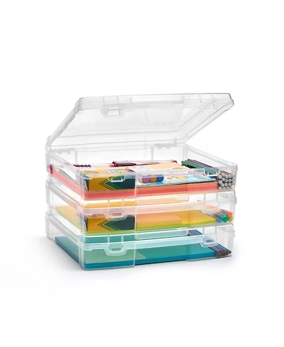Sorbus Set of 3 Clear Stackable Portable Project Case Fits 10"x12" - Snap-Tight Closure, Ideal for Board Games, Crafts, and Office Supplies