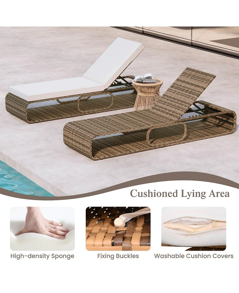Costway Outdoor Chaise Lounge Chair with Adjustable Backrest Cushion and Storage