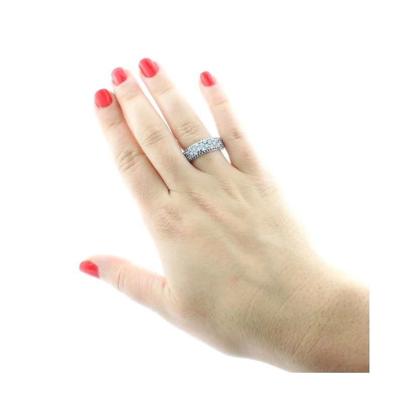 Suzy Levian Sterling Silver Sapphire & Created White Pave Eternity Band Ring