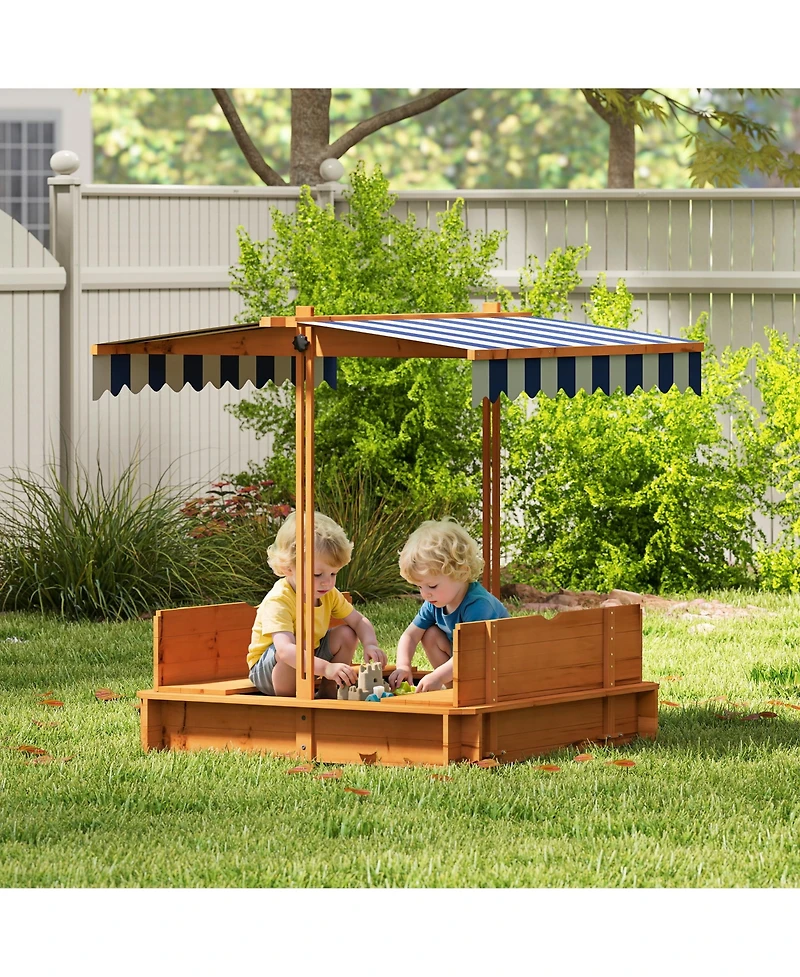 Outsunny Cove box with Lid & Adjustable Canopy for Kids, Wooden
