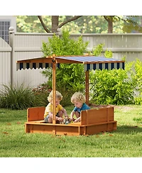 Outsunny Cove box with Lid & Adjustable Canopy for Kids, Wooden