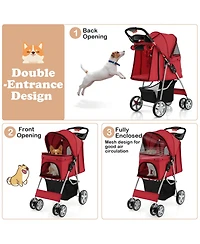Akiudex Foldable Pet Stroller with Canopy, Storage Basket, and All-Terrain Wheels