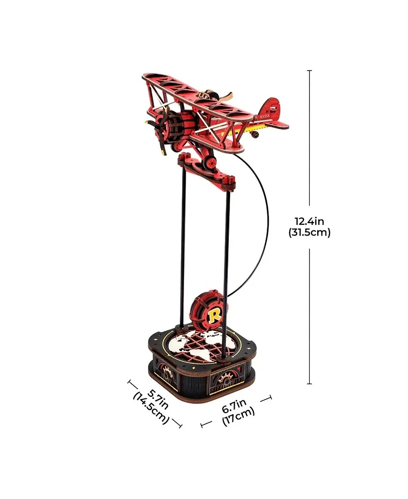 Robotime 3D Puzzle Wooden Model with Aircraft Theme, Diy Pendulum Toy for Kids Adults, Red, 5.7"6.7"12.4