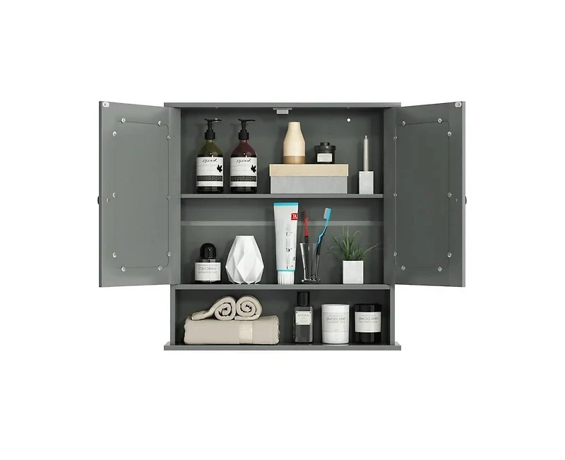 Slickblue Wood Bathroom Wall Cabinet with Mirrored Doors and Interior Storage Shelf