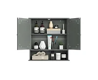 Slickblue Wood Bathroom Wall Cabinet with Mirrored Doors and Interior Storage Shelf
