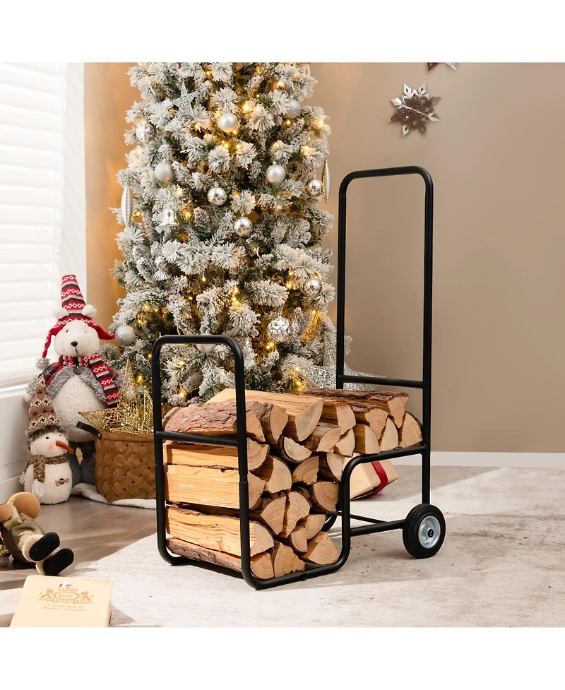 Akiudex Firewood Log Cart Carrier with Anti-Slip and Wear-Resistant Wheels